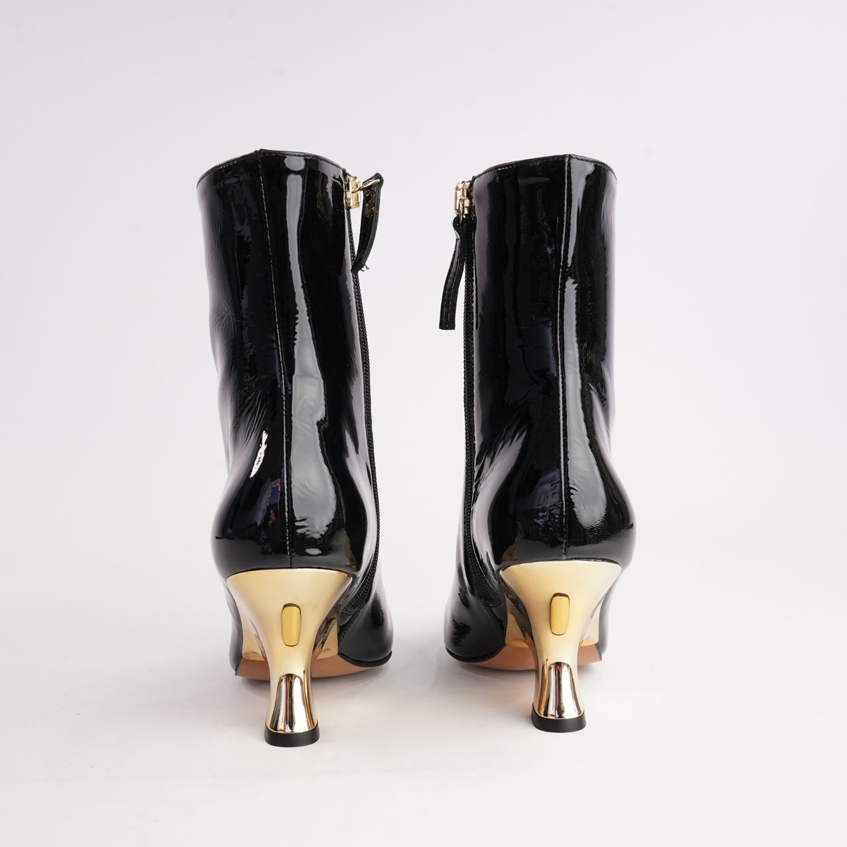 Ag-24573 Black Patent/ Gold Heel Leather Ankle Boots