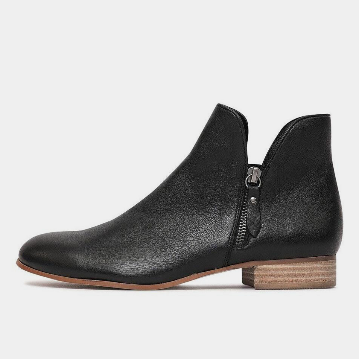 Faye Black/ Natural Heel Leather Ankle Boots