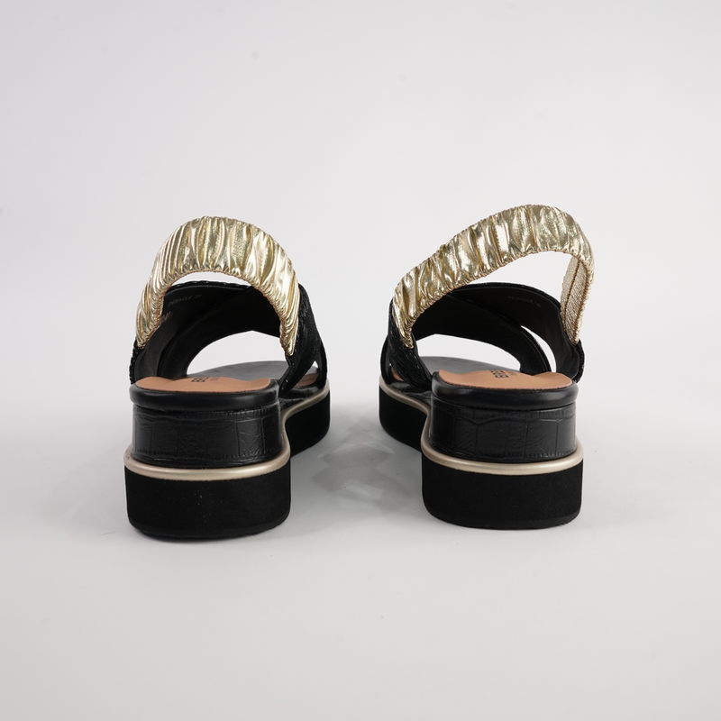 Debacle Black/ Gold Leather Sandals