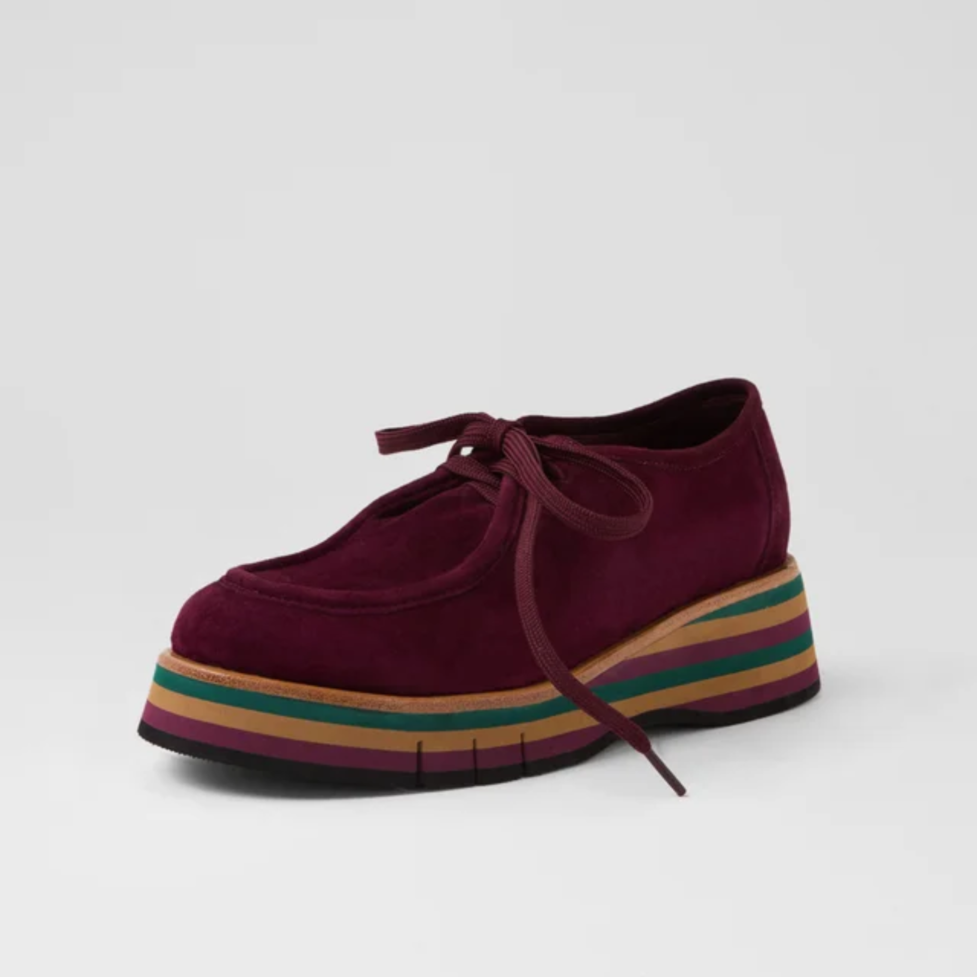 Gnota Burgundy Suede/ Forest and Tan Multi Sole Flats - DJANGO AND JULIETTE | Shouz