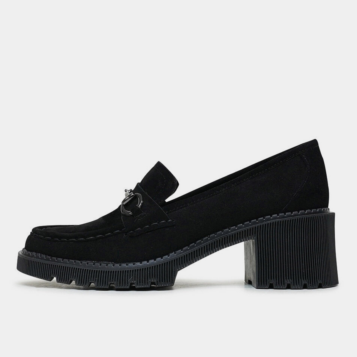 Zoey Black Suede Heeled Loafers - DJANGO AND JULIETTE | Shouz