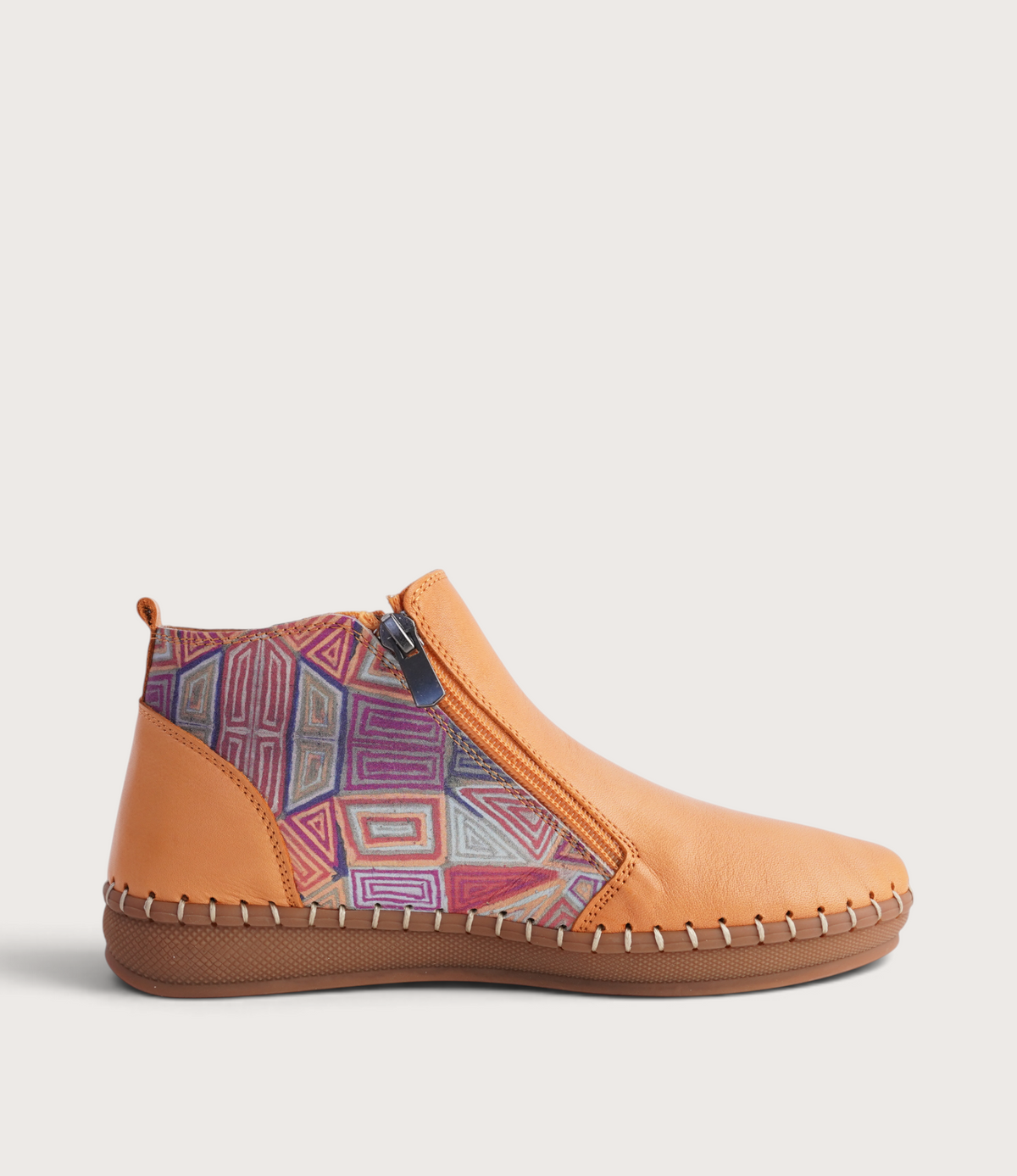 Regan Orange Mosaic Leather Ankle Boots
