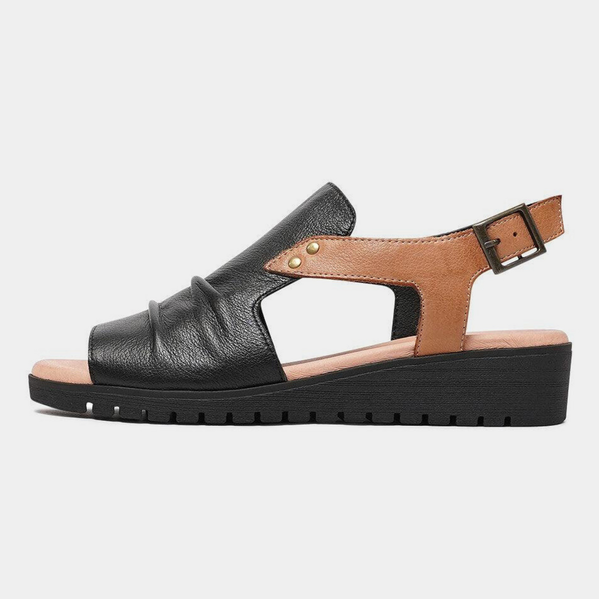Madis Black/ Dark Tan Leather Sandals - DJANGO AND JULIETTE | Shouz