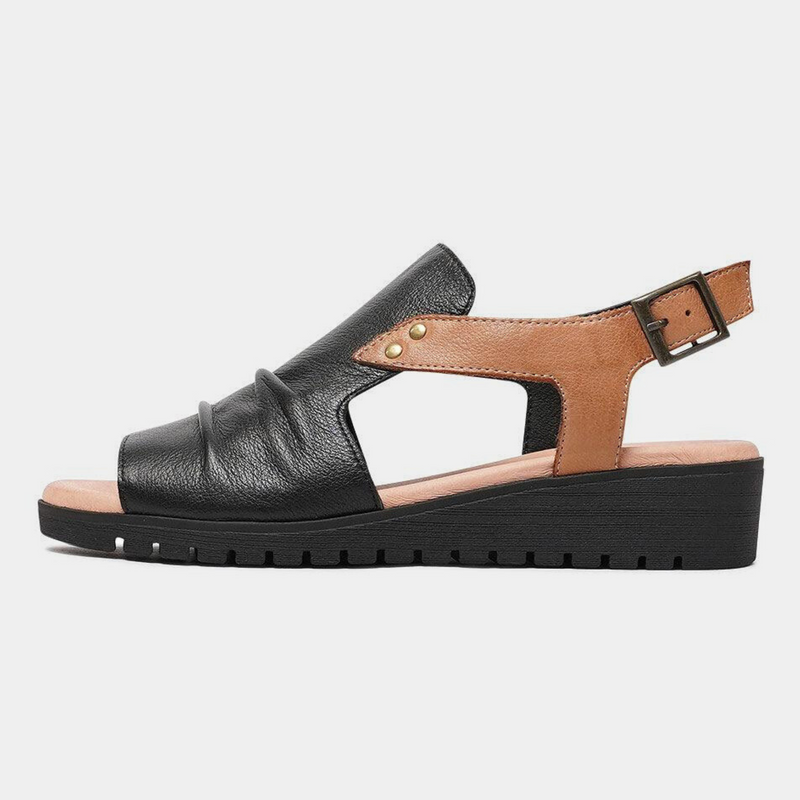 Madis Black/ Dark Tan Leather Sandals