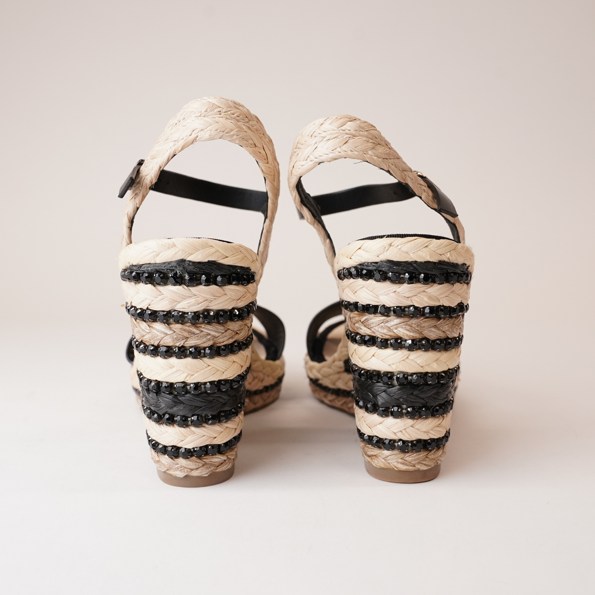 Etroya Black Leather Espadrille Wedges - TOP END | Shouz