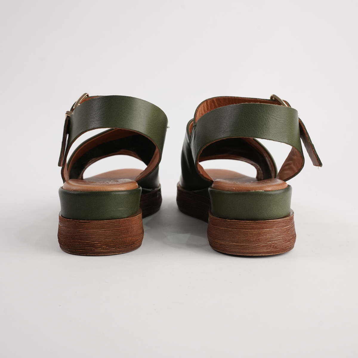 Positano Dark Olive Leather Sandals - SALA | Shouz