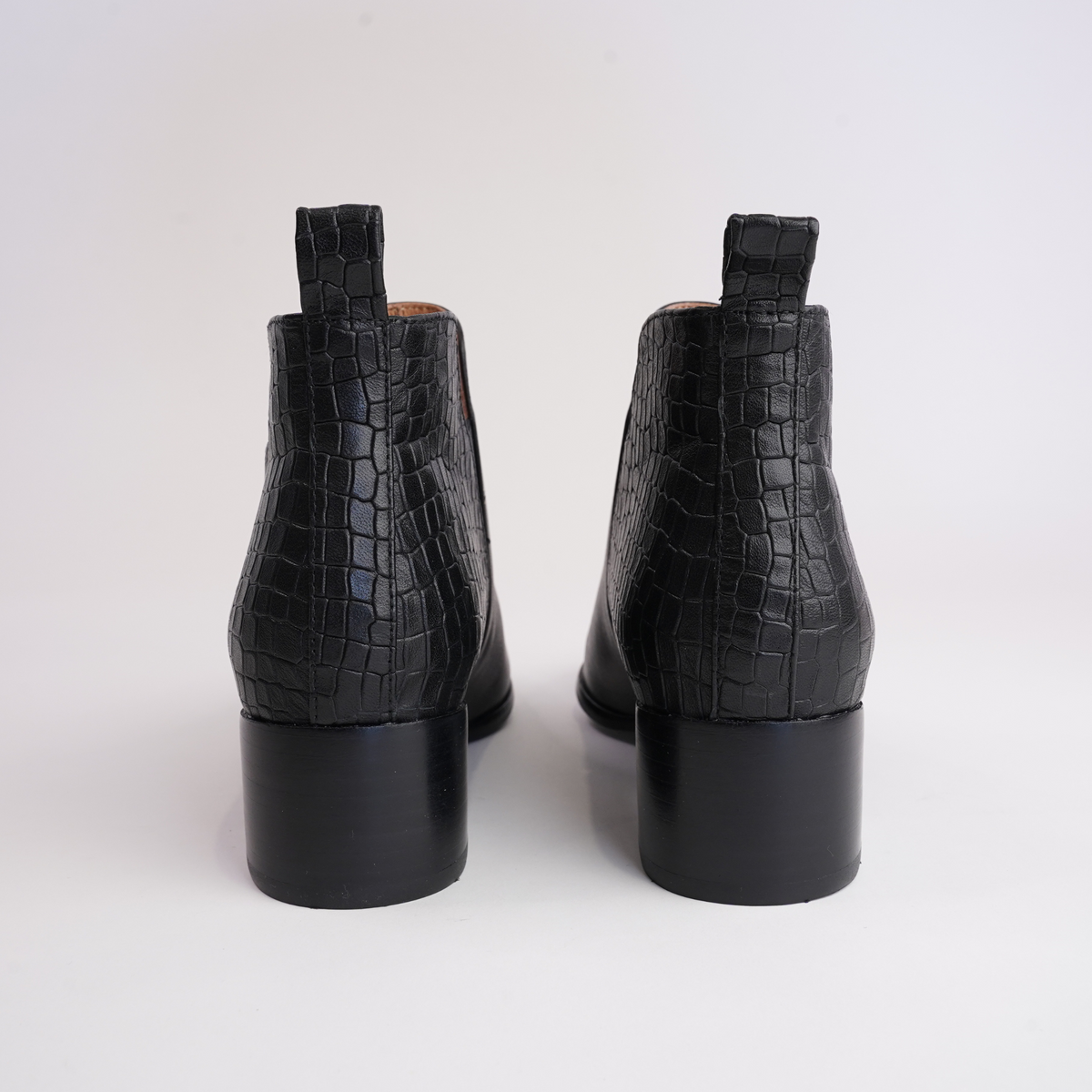Anexia Black Croc Leather Ankle Boots - Shouz