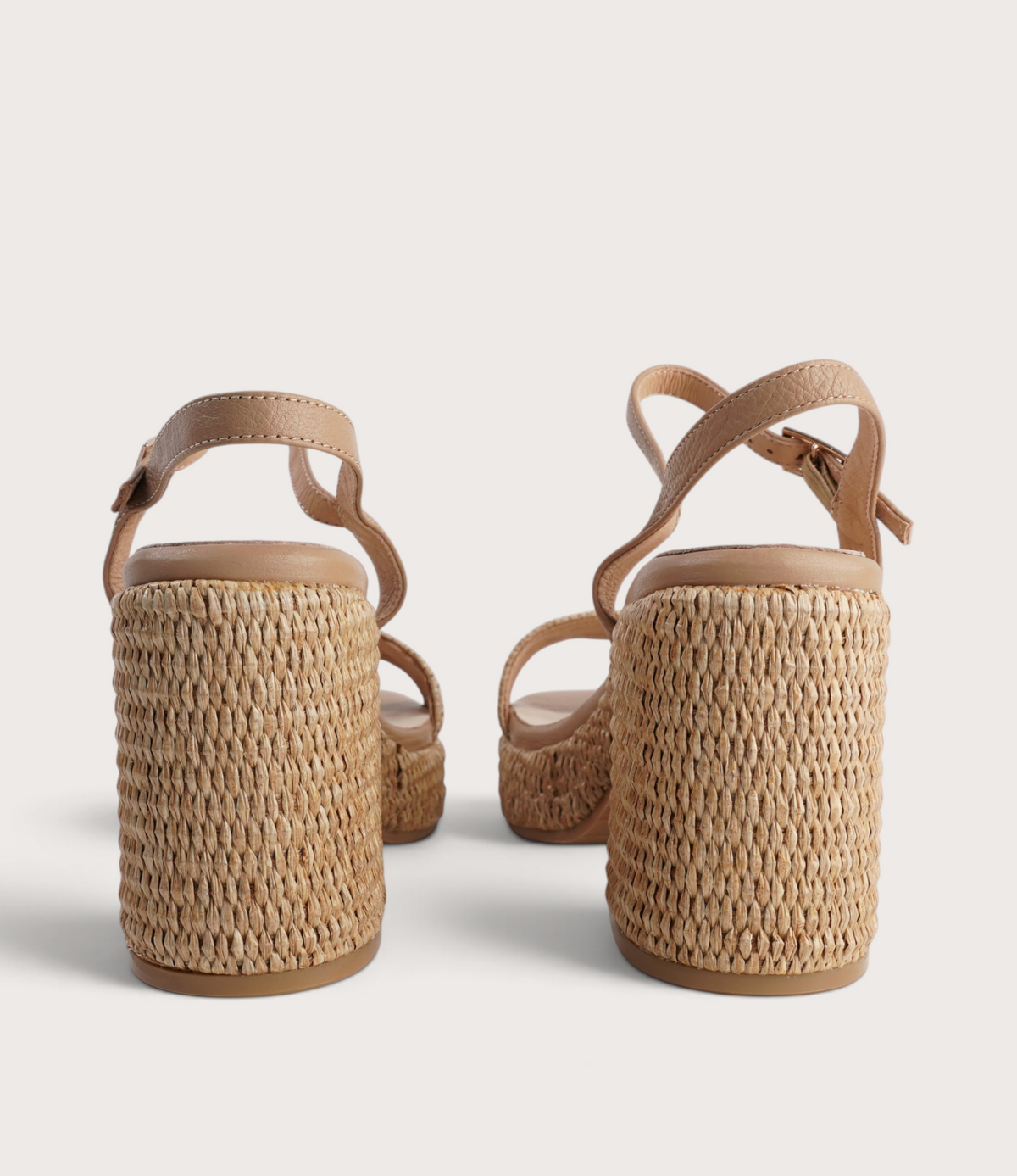 Kondry Natural Raffia/ Camel Leather Heels
