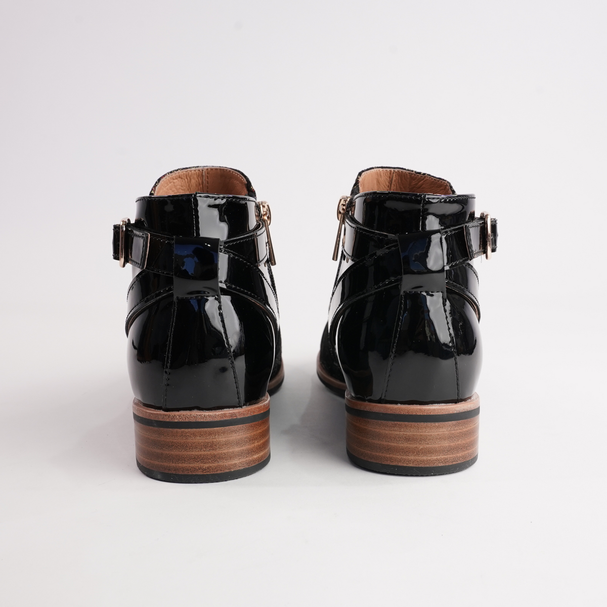 Leart Black Patent/ Black Regal Leather Ankle Boots