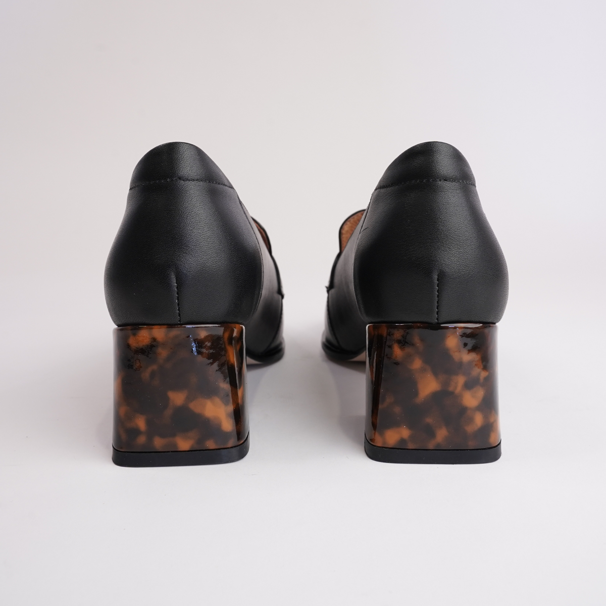 Pavon Black Leather Heeled Loafers - BRESLEY | Shouz