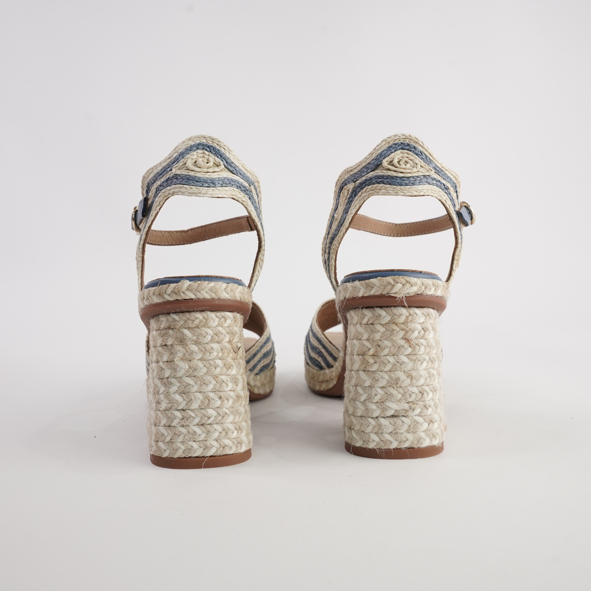 Danae Pale Blue/White Leather Espadrille Heels - GAIMO | Shouz