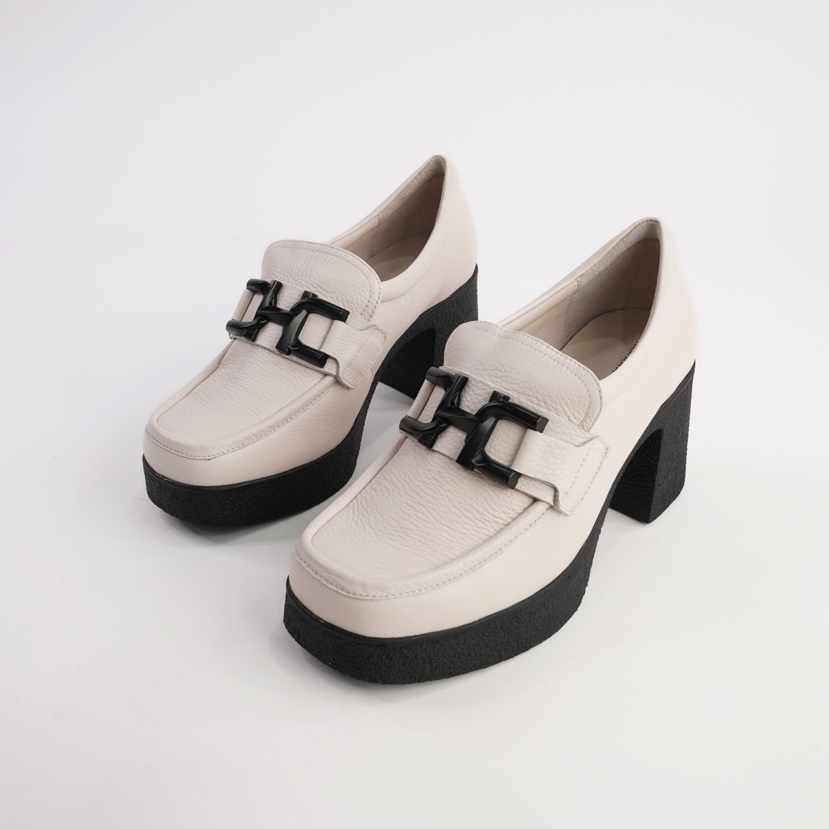 Bella Bone Milled Leather Heeled Loafers