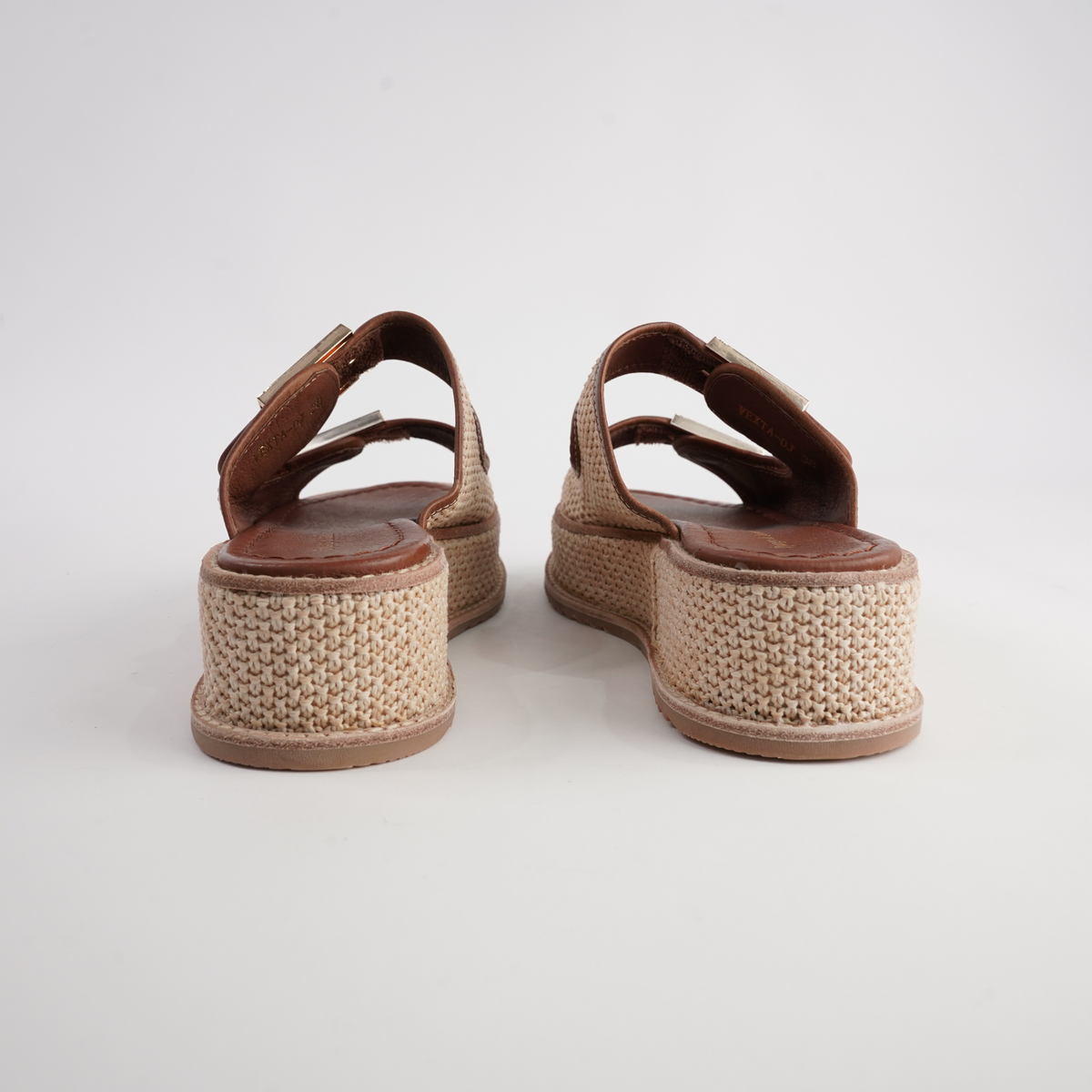 Vexta Choc Leather/ Natural Raffia Slides - DJANGO AND JULIETTE | Shouz