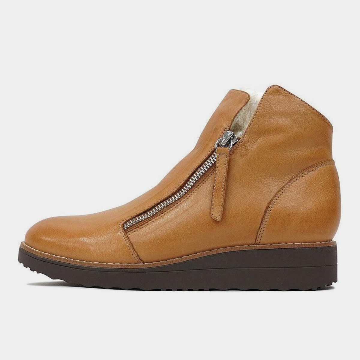 Opal Dark Tan Leather/ Beige Fur Ankle Boots