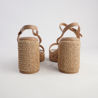 Kondry Natural Raffia/ Camel Leather Heels