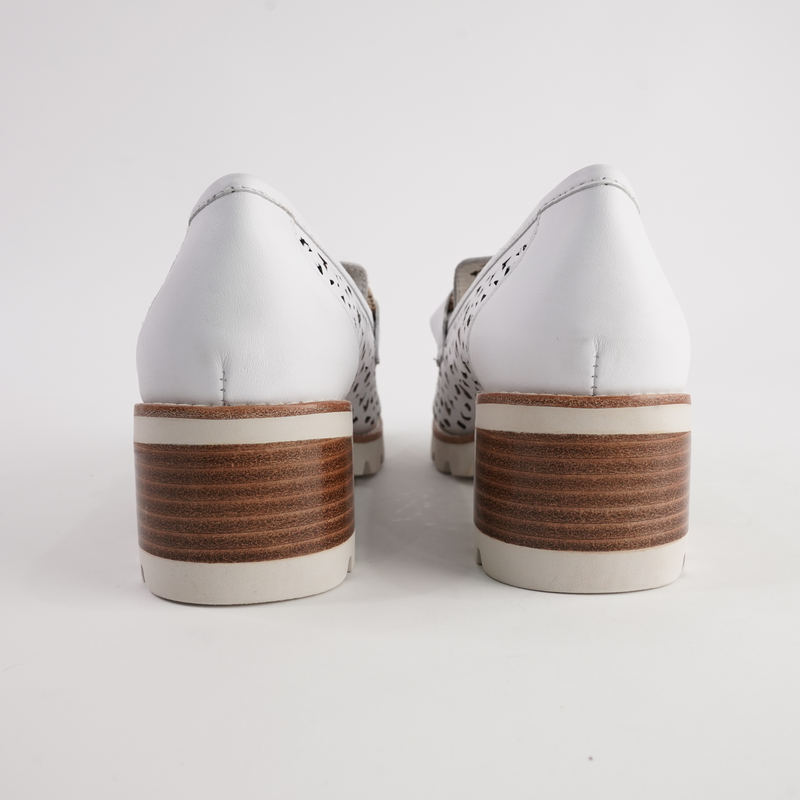 Popo White Leather Heeled Loafers