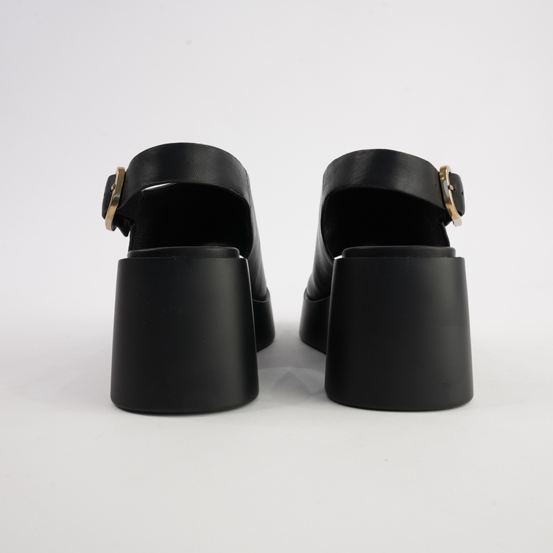 Ariani Black Leather Wedges