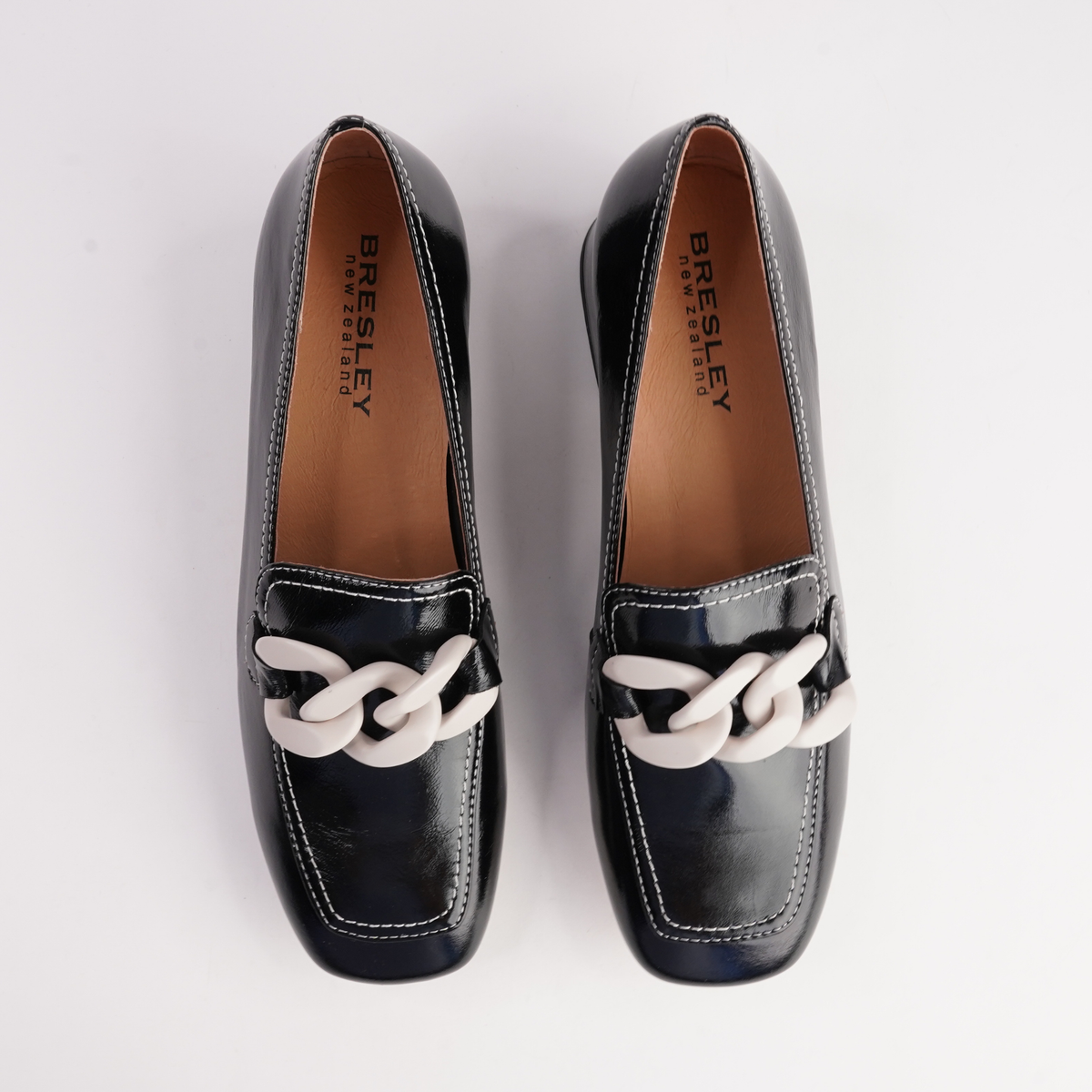 Daphne Black/ Bone Trim Leather Heels - BRESLEY | Shouz
