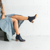 Sadore Navy Leather Ankle Boots