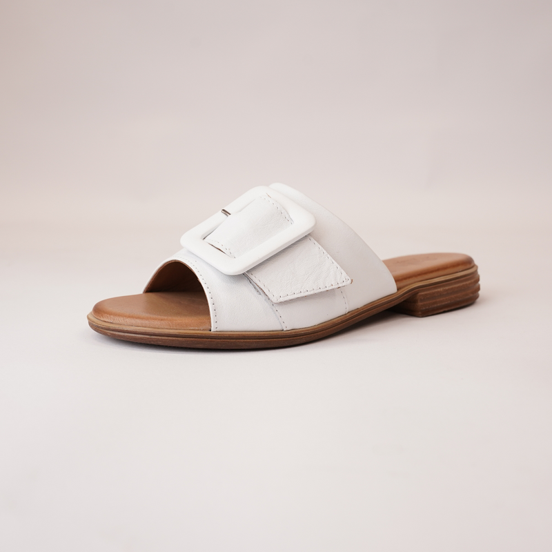 Miley White Leather Slides