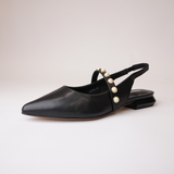 Reema Black Leather Flats