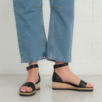 Idola Black Leather Wedges