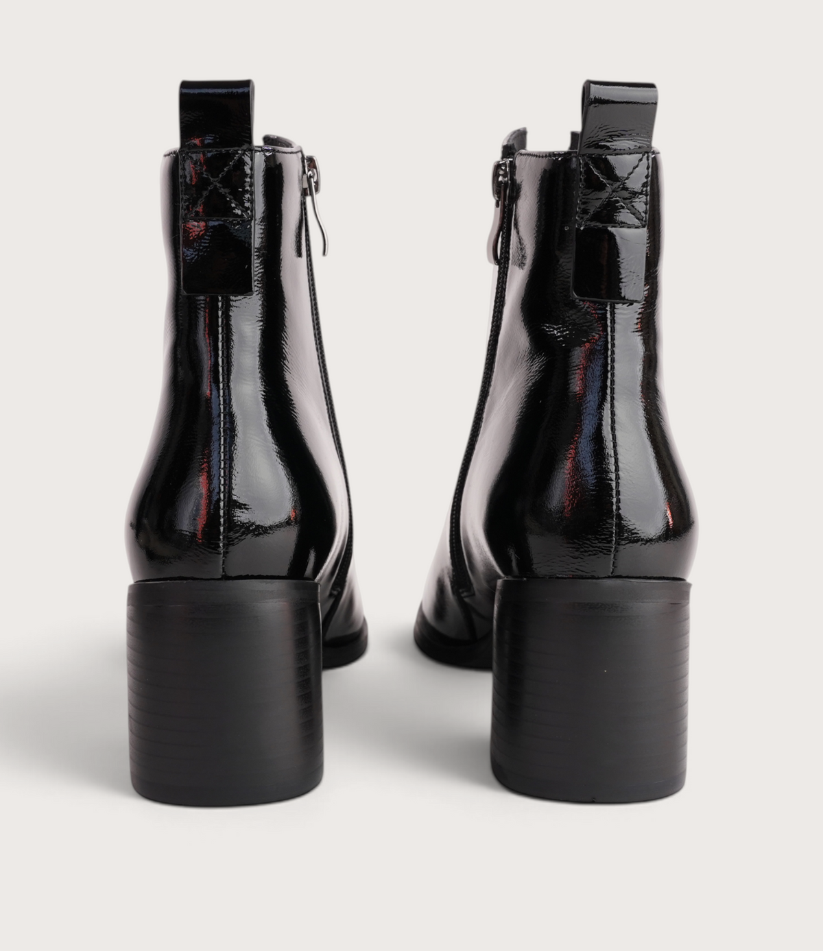 Earth Black Crinkle Patent Leather Ankle Boots