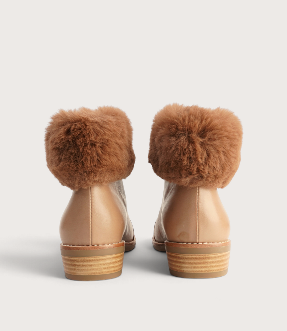 Lollys Cognac Leather/ Brown Fur Ankle Boots