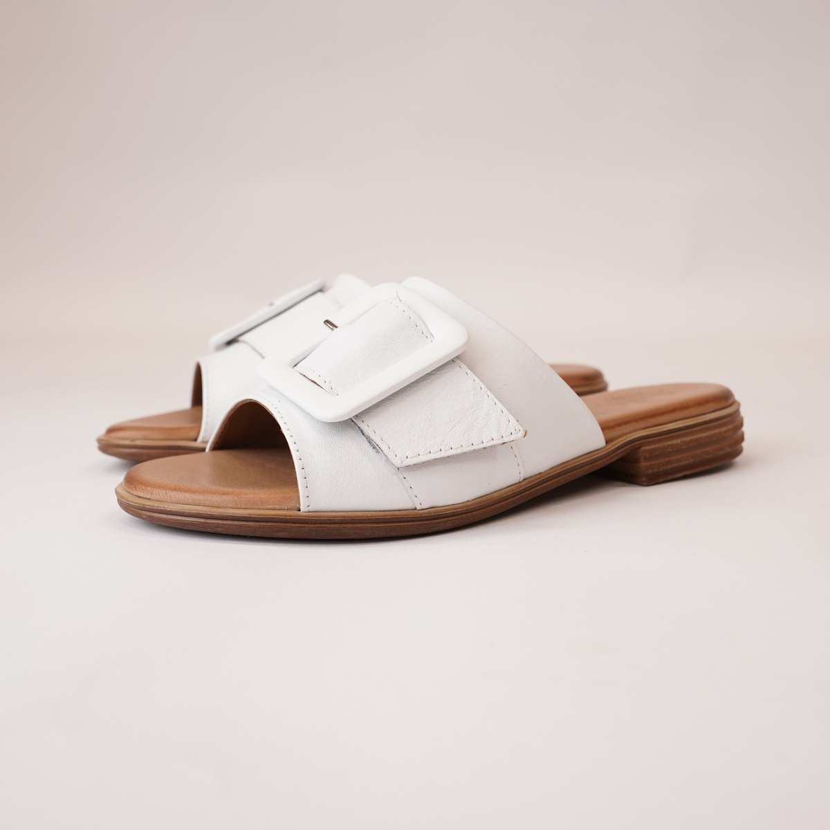 Miley White Leather Slides