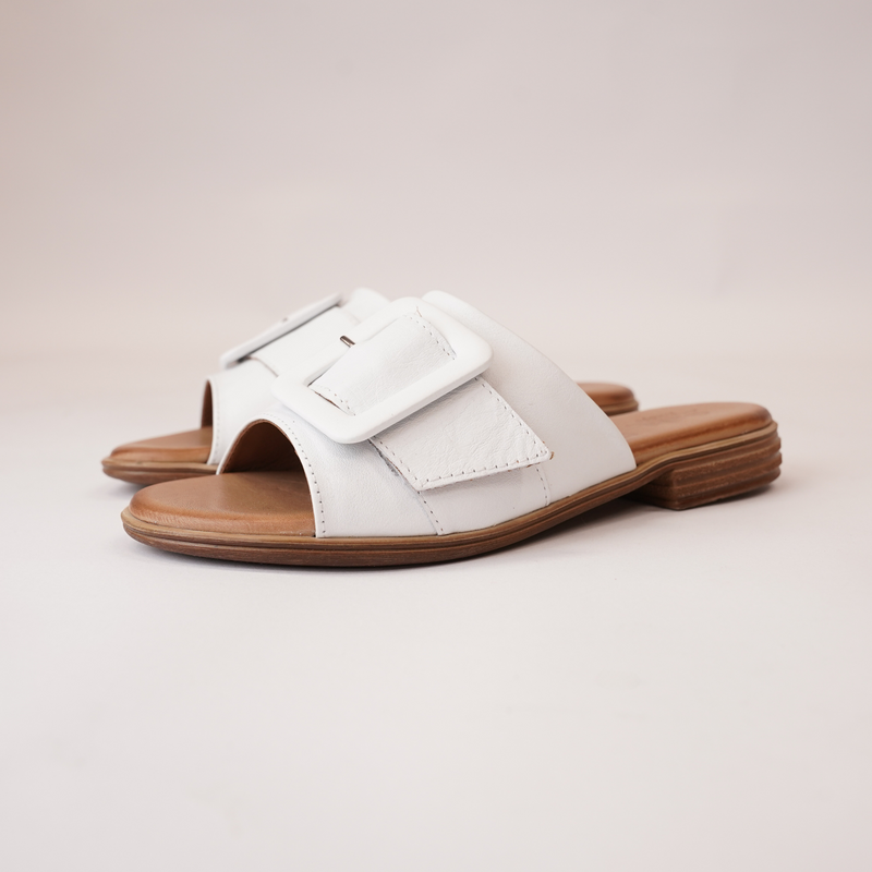 Miley White Leather Slides