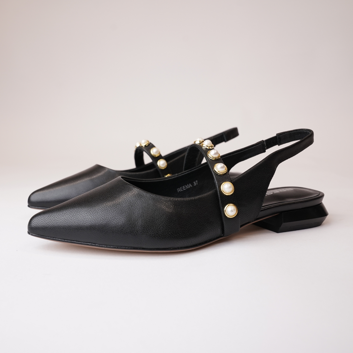 Reema Black Leather Flats