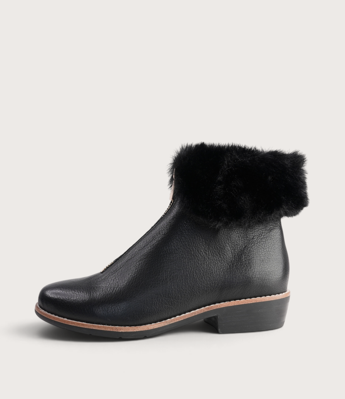 Lollys Black Leather/ Black Fur Ankle Boots