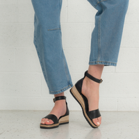 Idola Black Leather Wedges