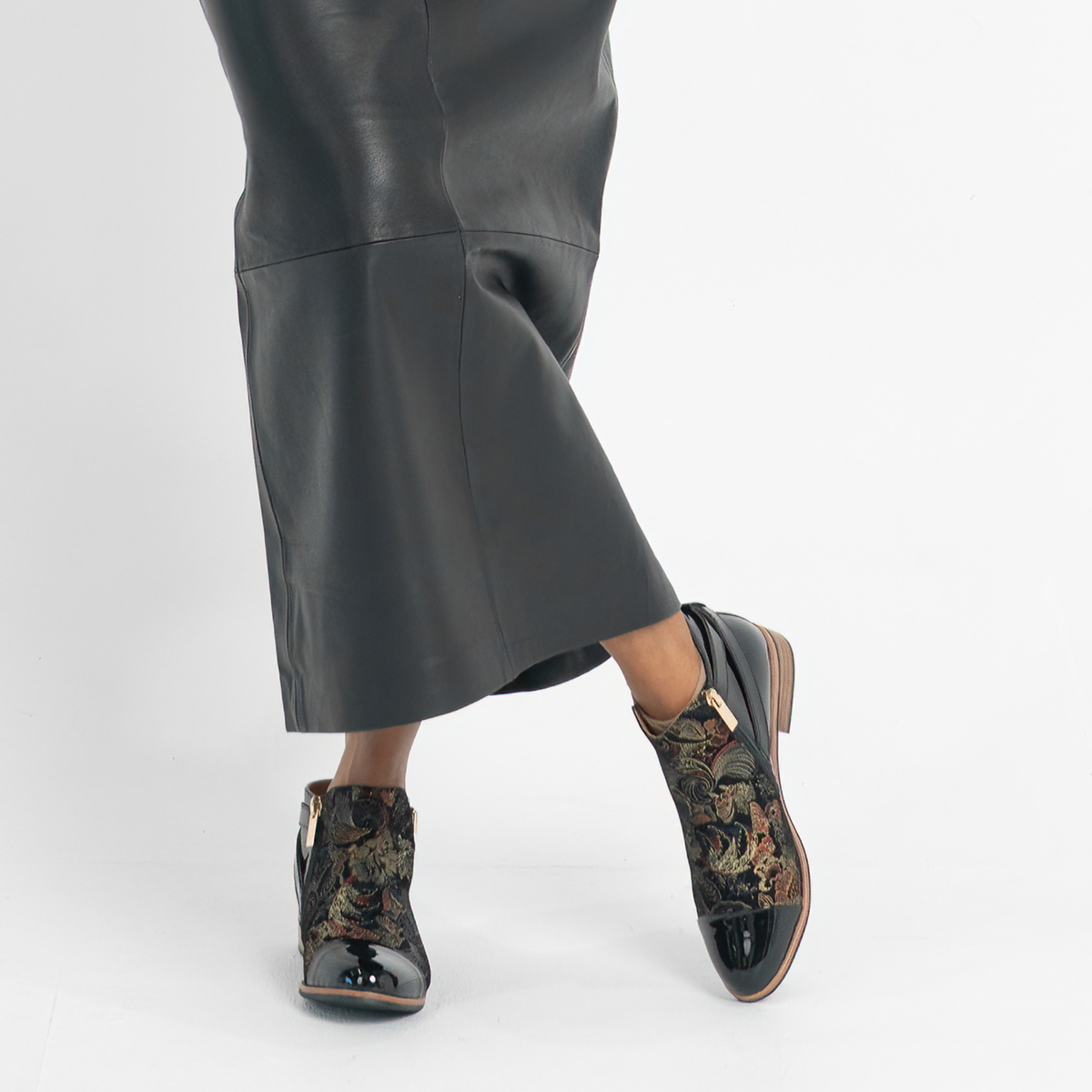 Leart Black Patent/ Black Regal Leather Ankle Boots