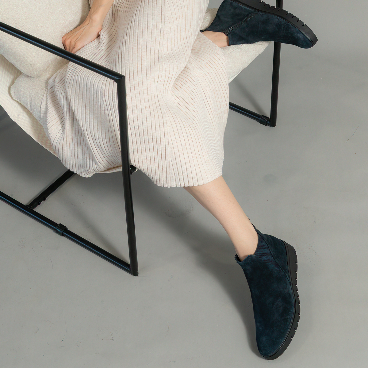 Gertie Dark Blue Suede Leather Ankle Boots