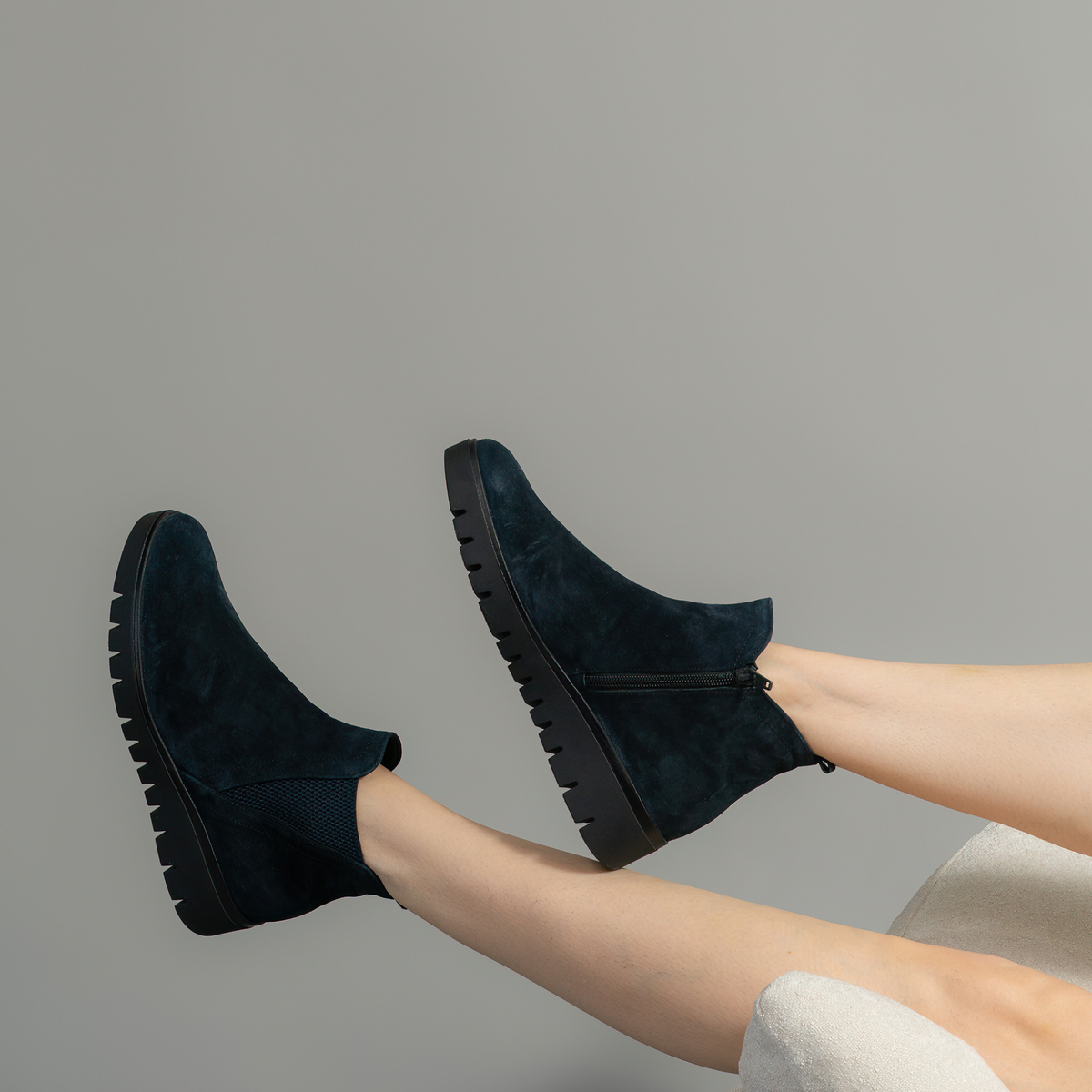 Gertie Dark Blue Suede Leather Ankle Boots