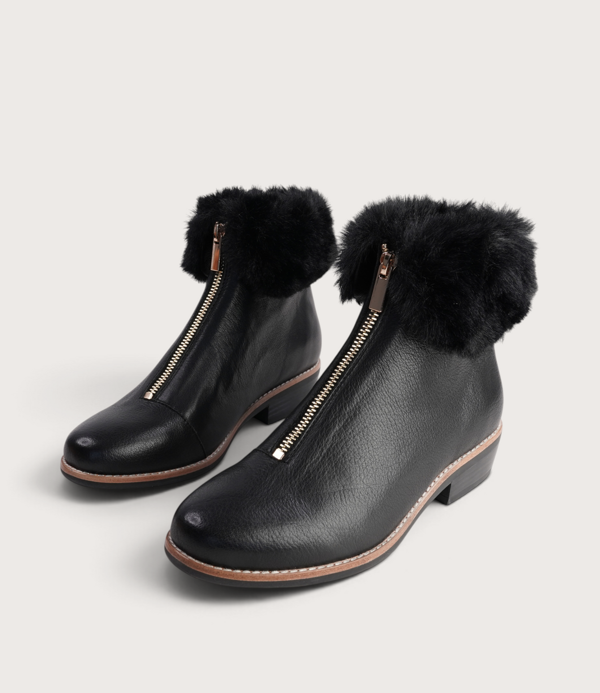 Lollys Black Leather/ Black Fur Ankle Boots