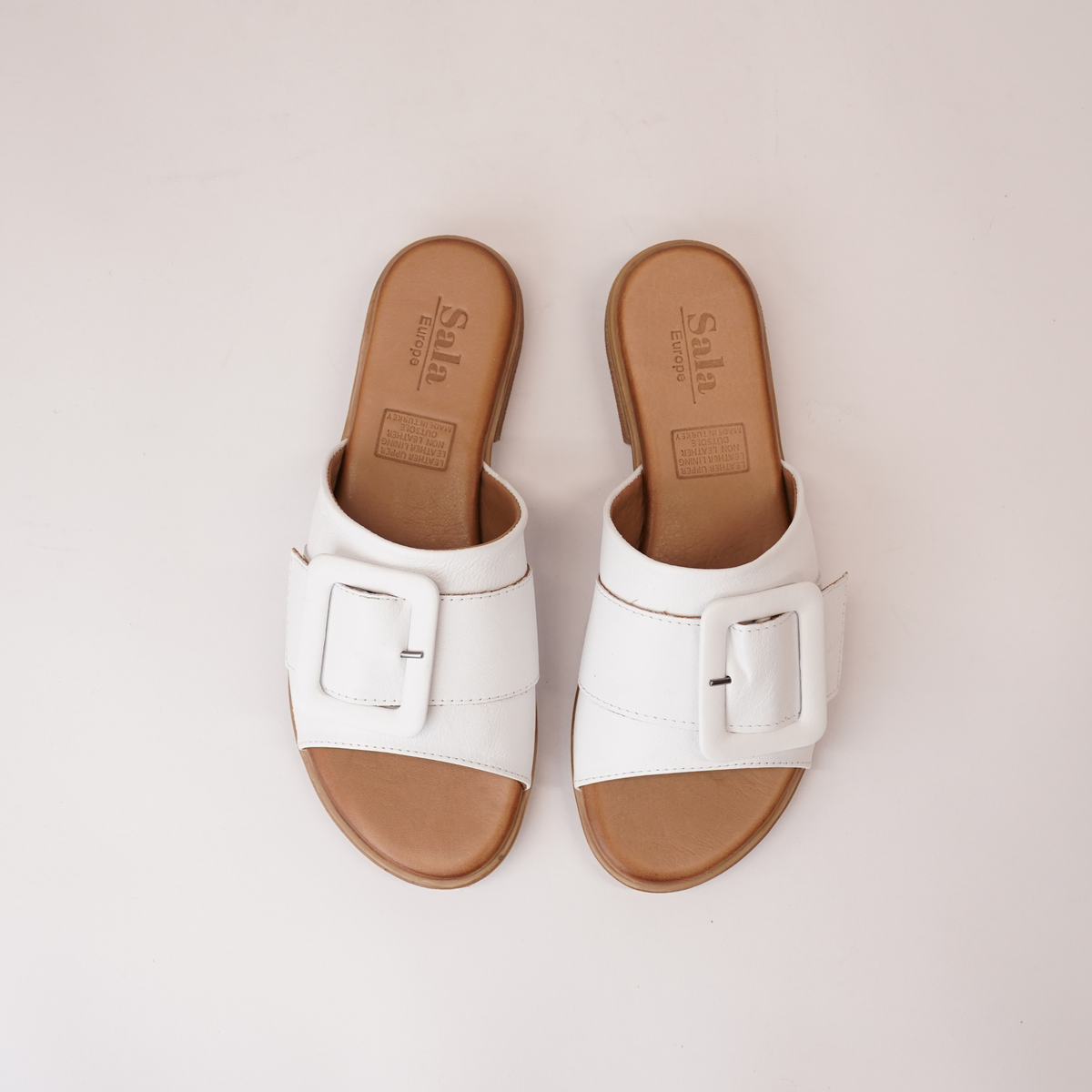 Miley White Leather Slides - SALA | Shouz