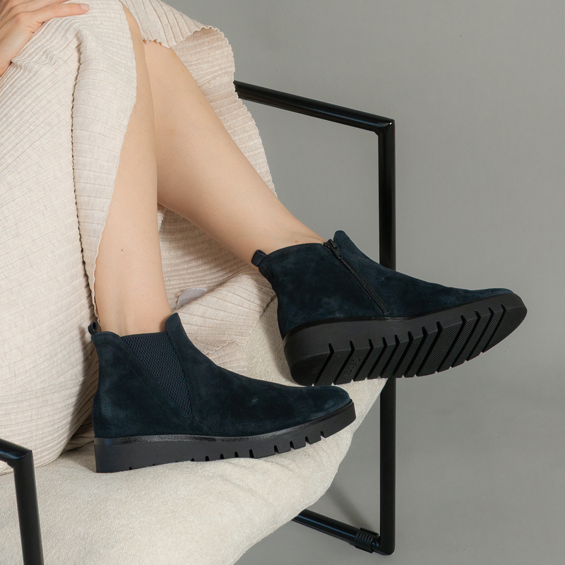 Gertie Dark Blue Suede Leather Ankle Boots