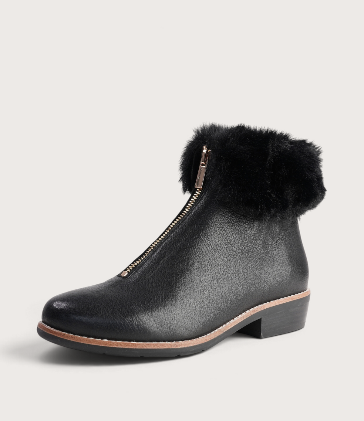 Lollys Black Leather/ Black Fur Ankle Boots