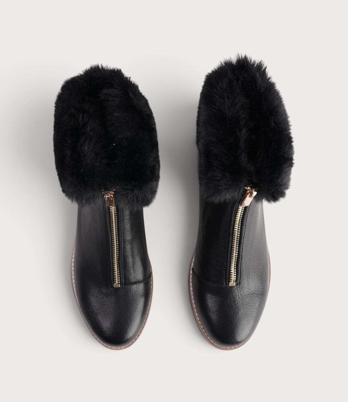 Lollys Black Leather/ Black Fur Ankle Boots