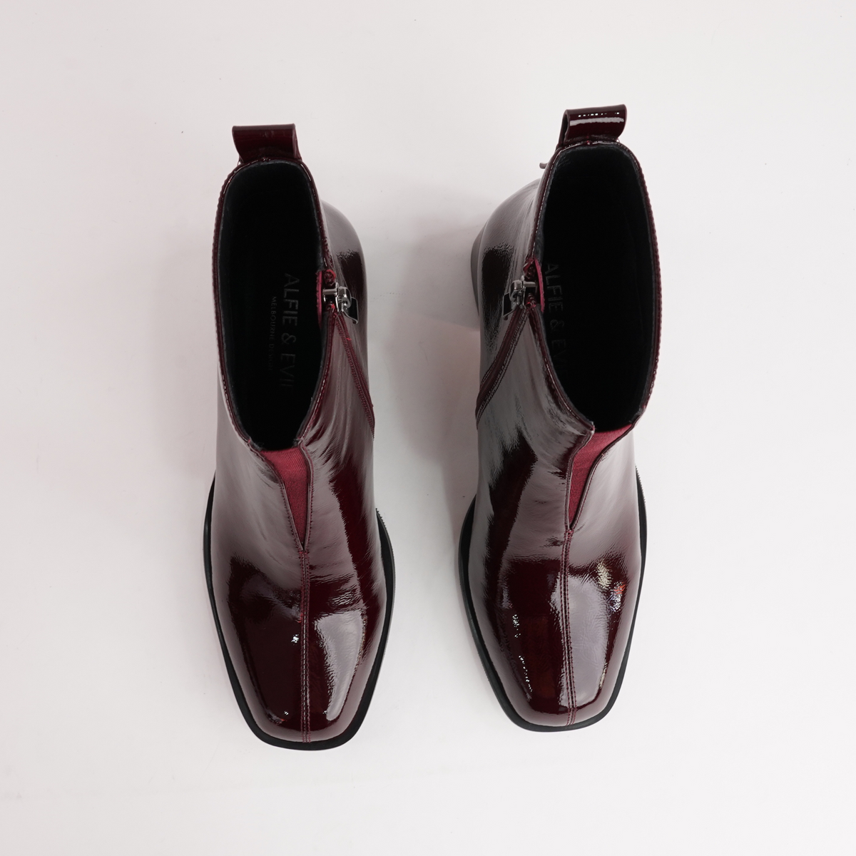 Earth Shiraz Patent Leather Ankle Boots - ALFIE AND EVIE | Shouz
