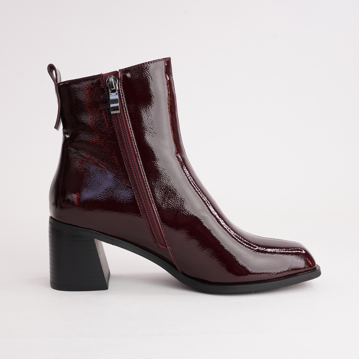 Earth Shiraz Patent Leather Ankle Boots - ALFIE AND EVIE | Shouz