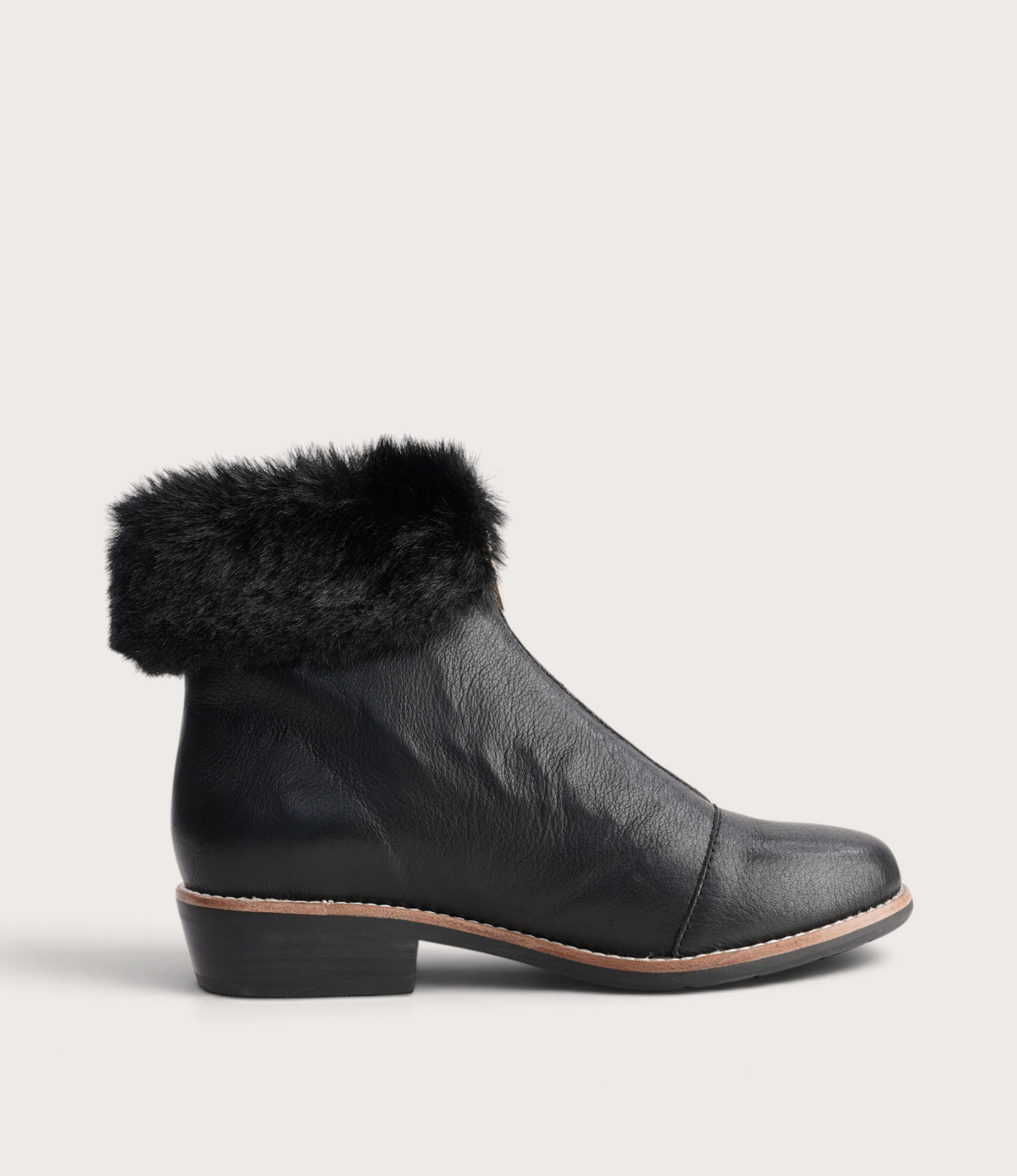Lollys Black Leather/ Black Fur Ankle Boots