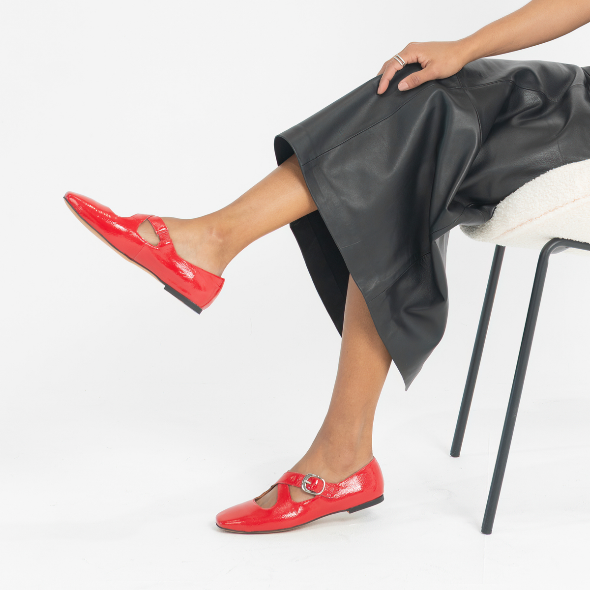 Nowa Red Crinkle Patent Leather Flats
