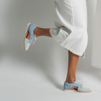 Sidecut Punch White/ Steel Blue Leather Lace Up Flats