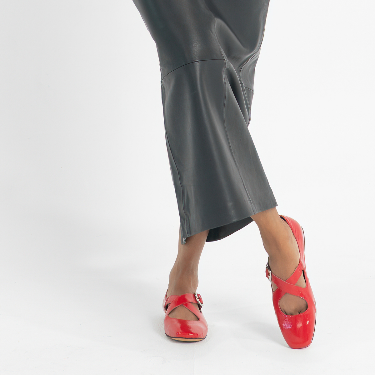 Nowa Red Crinkle Patent Leather Flats - MOLLINI | Shouz