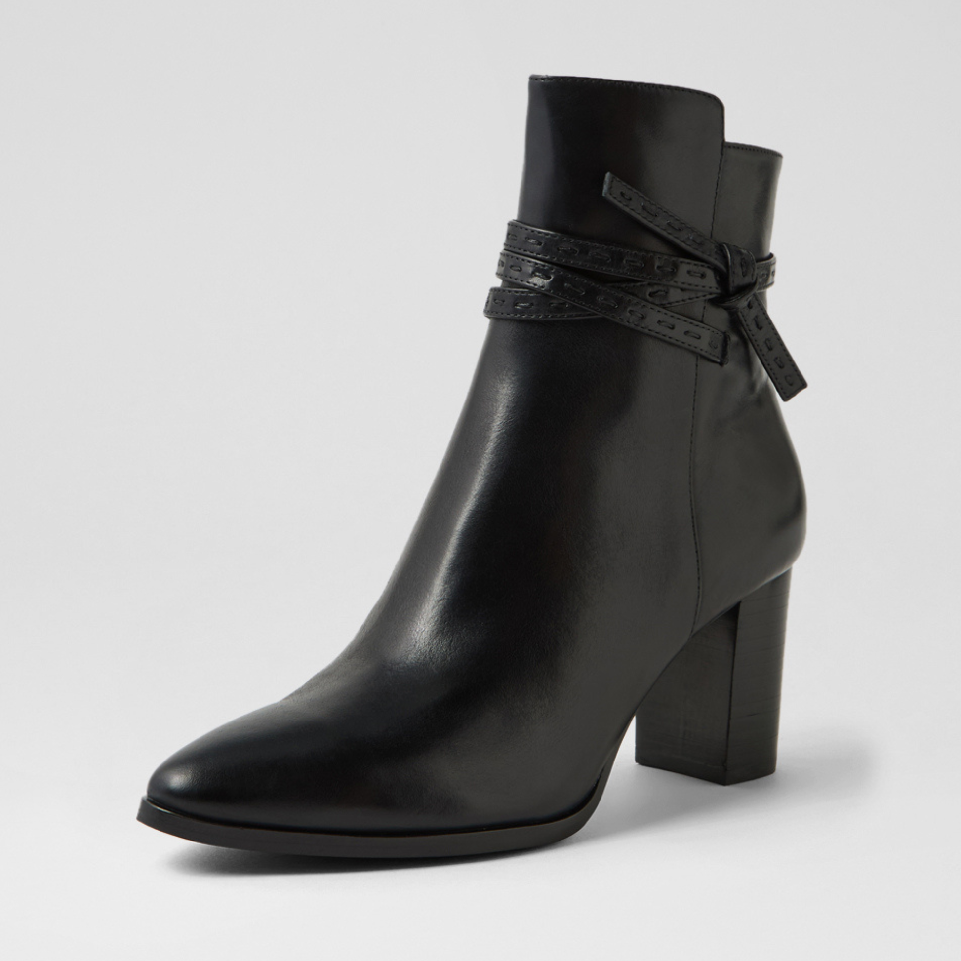 Adaire Black Leather/ Black Heel Ankle Boots - DJANGO AND JULIETTE | Shouz