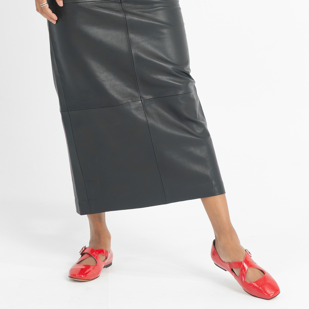 Nowa Red Crinkle Patent Leather Flats - MOLLINI | Shouz