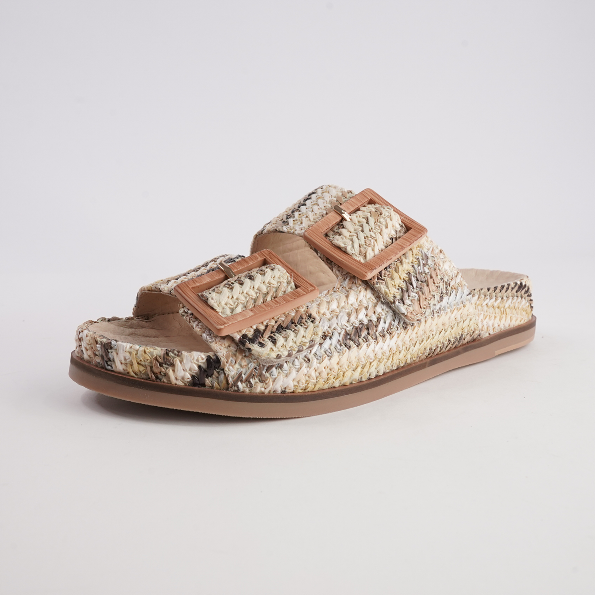 Ixey Natural Multi Raffia Slides - TOP END | Shouz